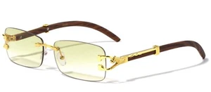 Luxury Green Lens Rich Art Retro Rimless Gangster Narrow Rectangle Sunglasses - Picture 1 of 70