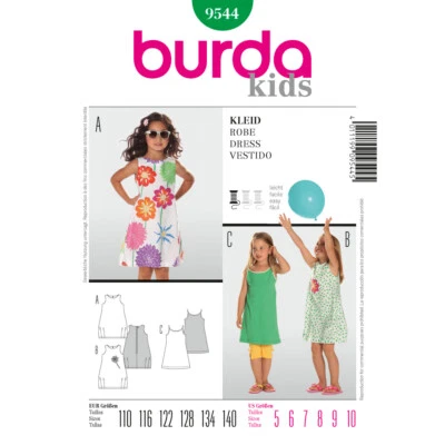 BURDA KIDS 9544 GIRLS DRESSES Sewing Pattern 5 - 10 Years Skill: EASY - Image 1 of 4