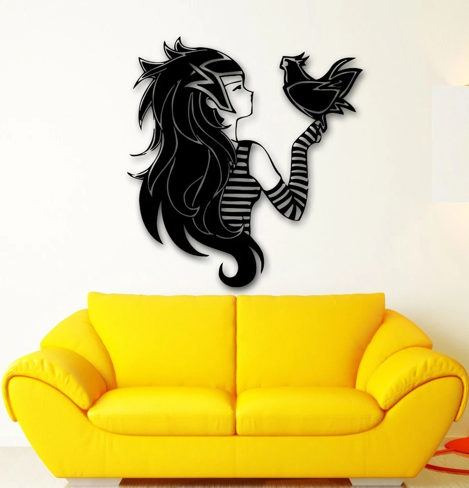 Wall Sticker Vinyl Decal Teen Girl with Bird Anime Manga Cartoon Kids (ig553) - Image 1 of 3