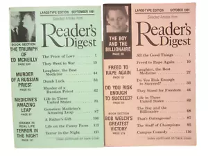 Reader's Digest Magazines September + October 1991 Large Print - Picture 1 of 7