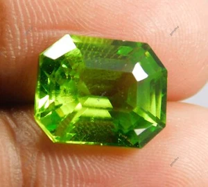 Hermosa piedra preciosa suelta natural peridoto 9,85 quilates corte esmeralda verde certificada - Imagen 1 de 12
