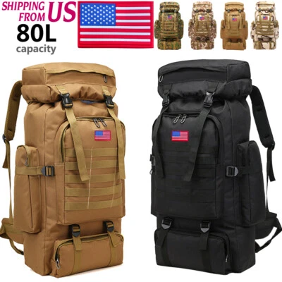 80L Outdoor Military Backpack Tactical Hiking Trekking Molle Camping bag