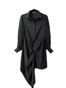 Boohoo Assymetric Kleid Damen Gr. 10 schwarze Taillenknoten Stretch gefüttert Chiffon - Bild 1 von 18