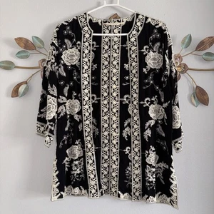 Weiche Umrandung Damen bestickt Kimono Boho Blumen vorne offen Größe PS - Bild 1 von 9