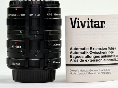 TUBOS DE EXTENSIÓN VIVITAR automáticos de 36 mm, 20 mm y 12 mm para montajes Minolta M/MD, SR Foto 1 de 4