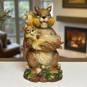 VTG Squirrel Mom Baby Table Decor Nut Dish Fall Acorns Resin Kitschy 12" - Picture 1 of 10