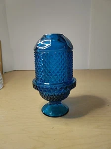 Vintage Viking Glass Fairy Lamp Blue Diamond Candle Holder - Mid Century Modern - Picture 1 of 18