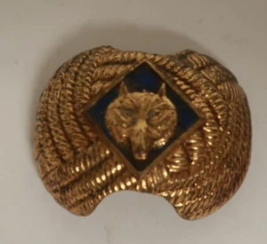 Boy Scouts Vintage Handkerchief Slide Wolf Design Logo Gold & Blue Colors - Picture 1 of 4