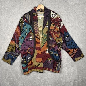 Vintage LAUREL BURCH Unge Potch Ket Feline Cat Boho Woven Tapestry Jacket Size 1 - Picture 1 of 15