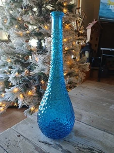 Vintage Italian Empoli Glass Blue Bubble Genie Bottle Decanter No Stopper 15" - Picture 1 of 4