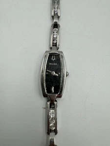 Bulova Womens Floating Crystals Dress Watch , Black Dial Silver Stainless Steel - Picture 1 of 6