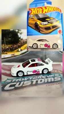 Hot Wheels Honda Civic ***Custom Hello Kitty W Spectraflame And Real Riders*** - Image 1 of 3