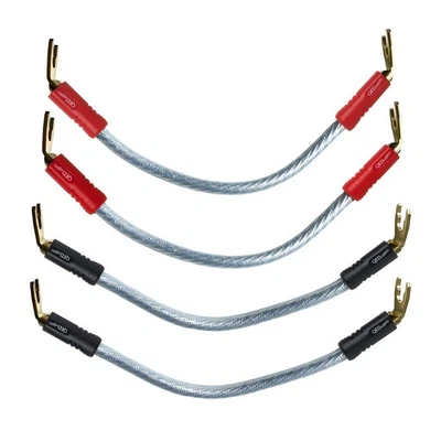 QED GENESIS Silver Spiral Cable Jumper Links 4 x 20cm AIRLOC ABS Spades - Image 1 of 4