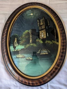 Antiguo marco de madera de castillo de vidrio convexo pintura inversa 1916 en el Danubio - Imagen 1 de 4