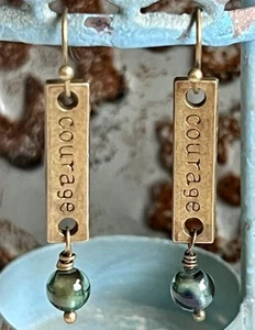 Bronze and Green Courage Dangle Earrings. - Picture 1 of 3