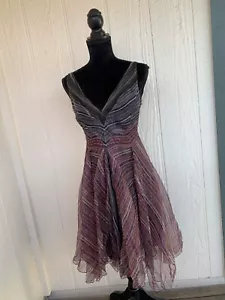 Leon Max, XS Impresionante VESTIDO TAFETÁN NEGRO AMATISTA 100% SEDA Ajuste y Destello - Imagen 1 de 8