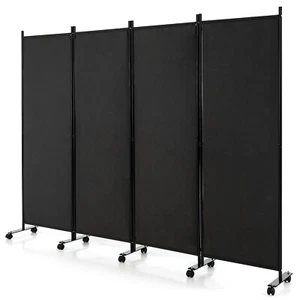 4-Panel Folding Room Divider 6FT Rolling Privacy Screen w/ Lockable Wheels Black - Picture 1 of 9