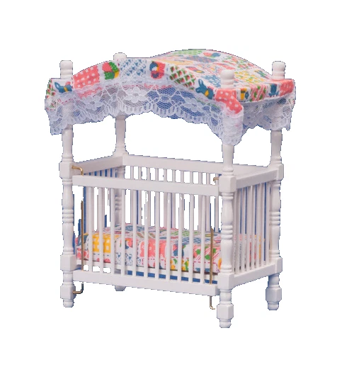 Dolls House Crib Canopy Style Nursery Furniture Miniature 1:12th Scale FREE P&P - Image 1 of 4