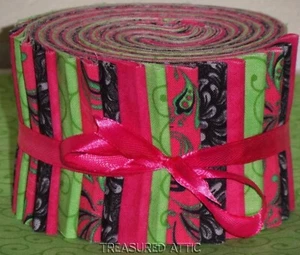 Quilting Fabric Strips Jelly Roll 20~2.5"  Pink Green Black Cotton Floral Tonal - Imagen 1 de 3