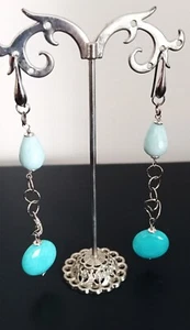 da69€ ORECCHINI ARGENTO 925 DONNA PENDENTI PIETRA DURA NATURALE AGATA CELESTE - Foto 1 di 1