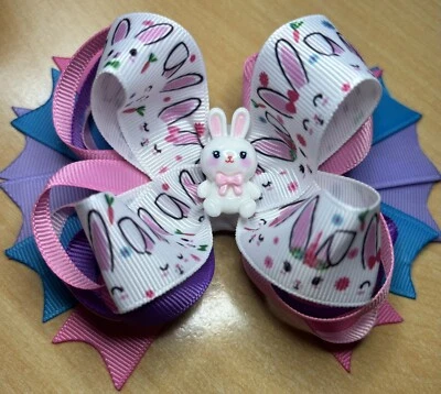 Easter Bunny Rabbit Holiday Spring Inspired Hair Bow - Image 1 of 4