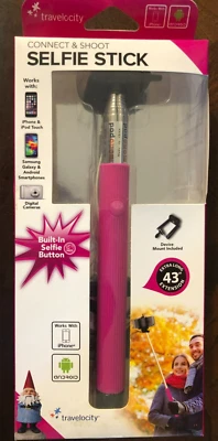 Bastão de selfie Travelocity novo extra longo 43 polegadas extensão com dispositivo de montagem rosa - Imagem 1 de 3