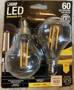 Feit 60W Equiv 2700K A15 Candelabra Dimmable Filament Clear Glass LED Soft White - Picture 1 of 2
