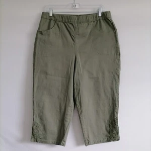 Denim & Co. Womens Army Green Embroidered Lace Hem Trim Capri Pants Size 16 - Picture 1 of 6