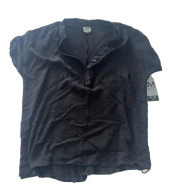 JM Jonathan Martin Size 2X Blouse Black Length 28” Rayon Short Sleeve Button #Z2 - Image 1 of 4