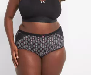 CACIQUE Cotton BRIEF Lace Trim Panties PLUS 26/28 BLACK Print Lane Bryant - Picture 1 of 1
