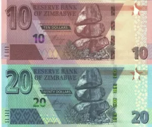 Zimbabwe set of 2 notes (10 and 20$) 2020 Perfect UNC - Picture 1 of 3