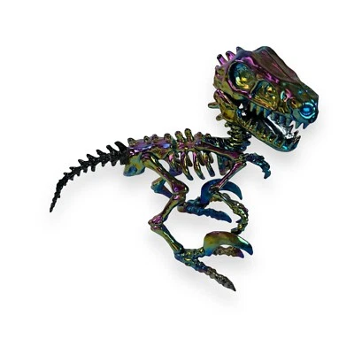 Skeleton T-Rex Dinosaur Purple Rainbow Metallic Hue Plastic Halloween Decoration - Image 1 of 4