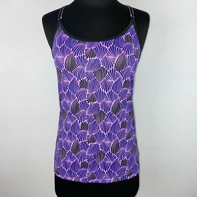 C9 By Champion Womens M Purple Black Patterned Built In Bra Tank Top NM - Image 1 of 4