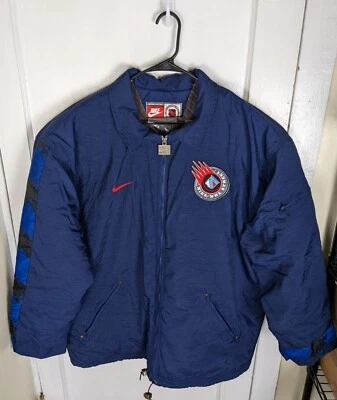 Parka de Entrenador Deportivo Nike Team Vintage Años 90 NHL NY Rangers Spellout Logo Acolchada XL Foto 1 de 4