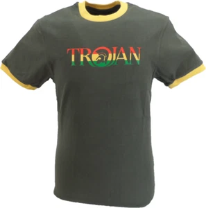 Trojan Records Mens Army Green Rasta Logo 100% Cotton Peach T-Shirt - Picture 1 of 2