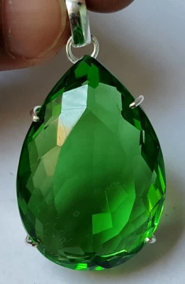 91.10 Ct. AAA+ Large Green Peridot Pear Cut 925 Silver Pendant Gift for Women - Image 1 of 4