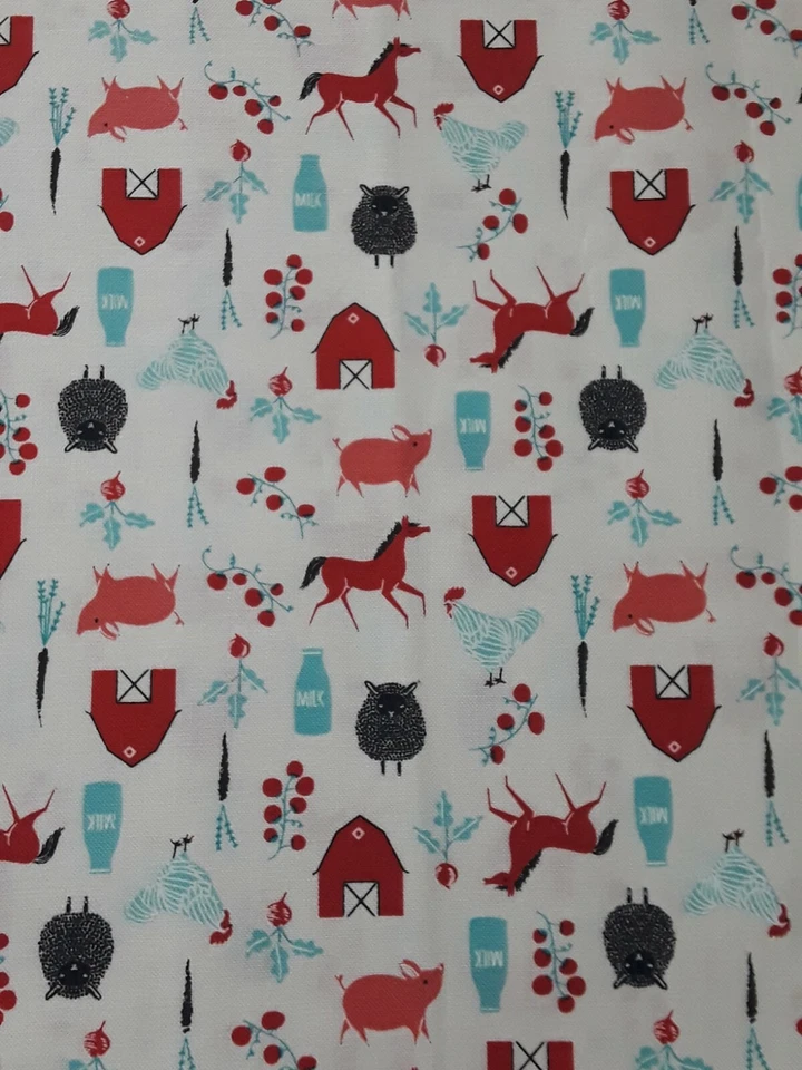 SuZQ Fabrics Cotton Quilt FAT QUARTER Farm pig horse sheep barn chicken redSCRAP - Image 1 of 1