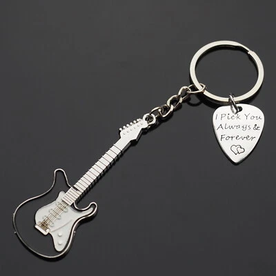 Black Guitar & Pick Keychain I Pick You Always & Forever Hearts Love Music Gift - Image 1 of 4
