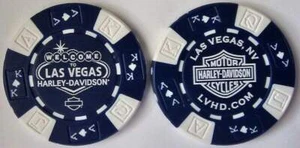 LAS VEGAS HARLEY-DAVIDSON (NV) Dark Blue/White AKQJ Signature Poker Chip - Picture 1 of 3