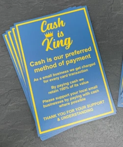 CARTEL DE TIENDA CASH IS KING AVISO A4 O A5 - Imagen 1 de 4