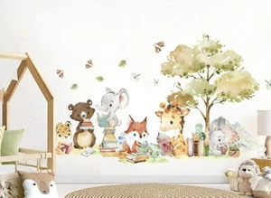 Baby Safari Animals reading and learning giraffe fox Jungle Wall Decal Sticker - Bild 1 von 5