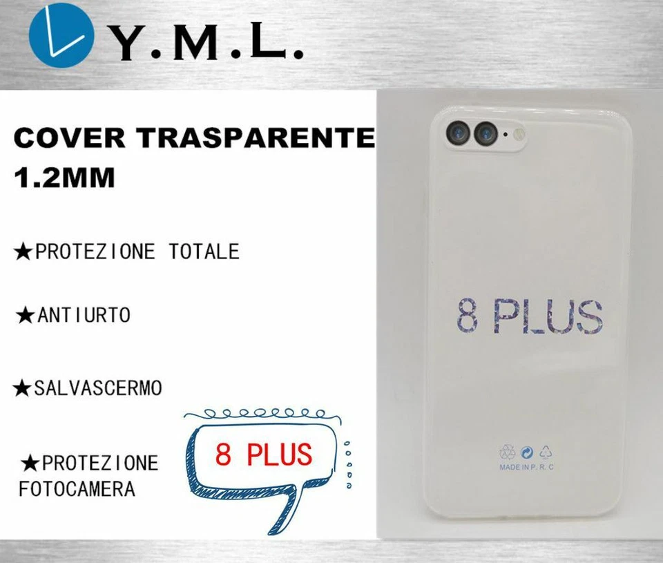Custodia Cover In Tpu Trasparente Sottile 1.2mm Per Apple Iphone 8 Plus mar - Immagine 1 di 1