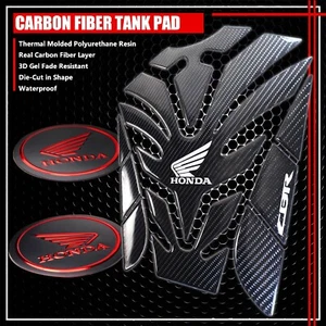 FOR CBR FAIRING/FENDER BADGE CHROMED RED+8"REAL CARBON FIBER FUEL TANK PAD COVER - Picture 1 of 9