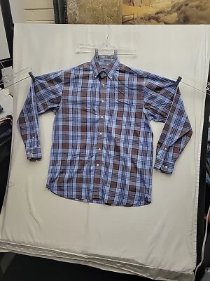 Коллекция Daniel Cremieux египетский хлопок с длинным рукавом синий коричневый клетчатый средний размер - Изображение 1 из 4