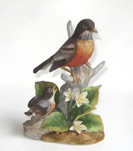 Vintage Andrea von Sadek Biskuitporzellan Vogel Figur Rotkehlchen mit Baby, 8" hoch, Japan - Bild 1 von 9