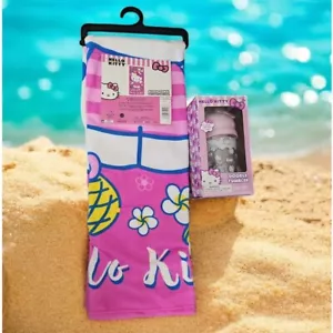 Juego de toallas y vasos de playa Hello Kitty rosa blanco lindo regalo Sanrio - Imagen 1 de 7