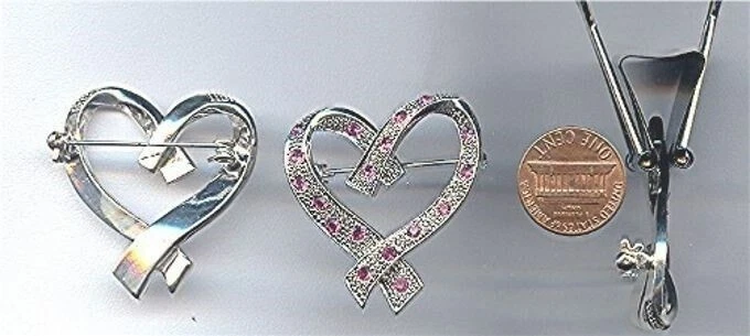 1 PIN CORAZÓN CINTA PLATEADA ROSA ESTRÁS G395 Foto 1 de 1