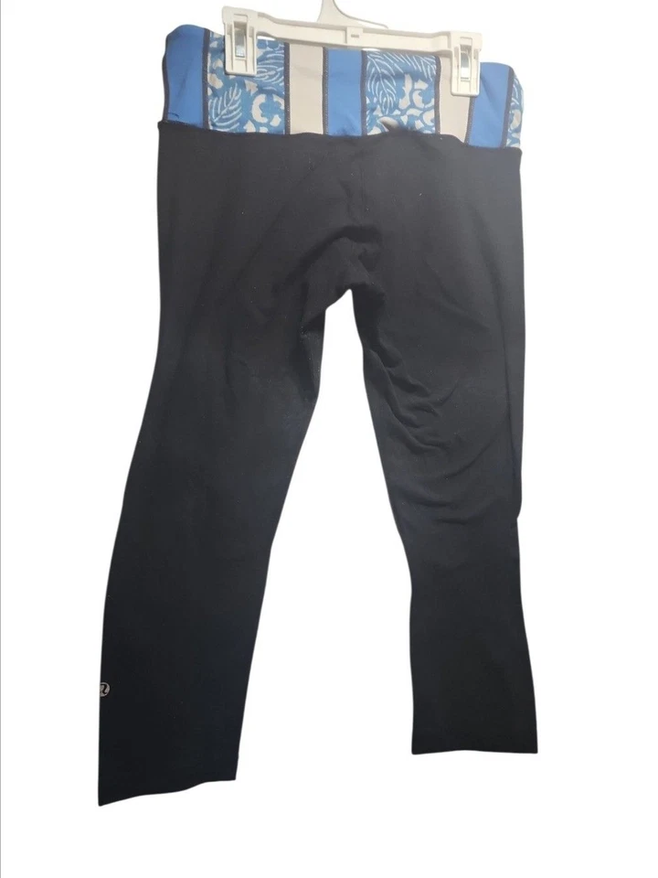 Pantalones Lululemon Groove Negro Azul Floral Rayas Plegable Cintura Yoga Foto 1 de 4