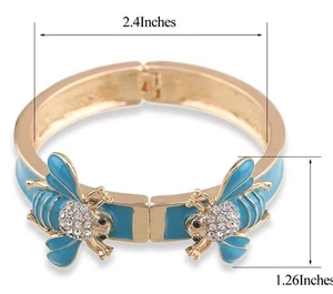 Enamel BRACELET Light BLUE Bumble BEE Bangle STATEMENT Fab VINTAGE STYLE - Picture 1 of 16