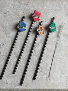 HARRY POTTER 4 Edelstahl Trinkhalme & Reinigungsbürste mit Wappen - Bild 1 von 2